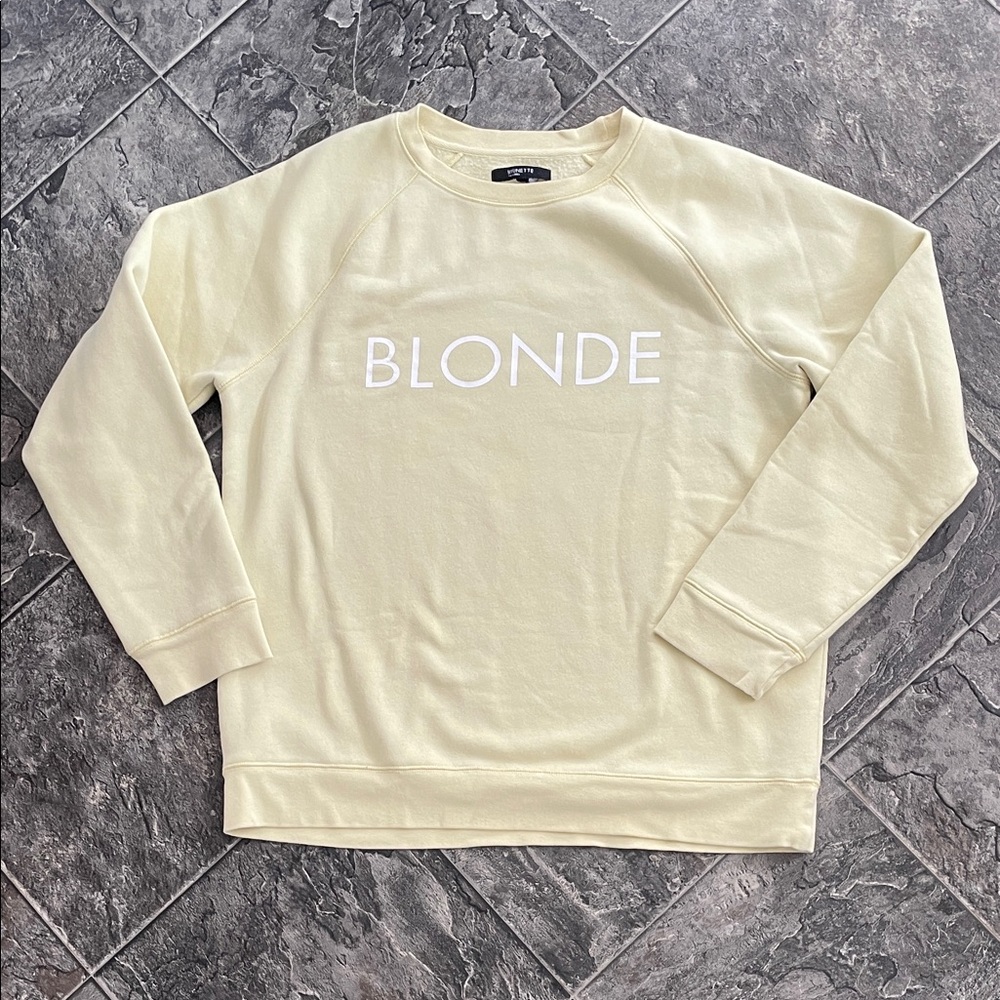 BRUNETTE THE LABEL ‘Blonde’ Soft Light Yellow Sweatshirt Preppy Whimsical Cozy